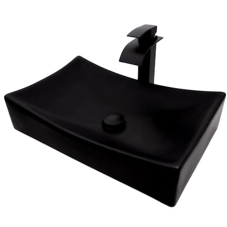 Black Porcelain Vessel Sink Combo with Matte Black Faucet, Drain and Sealer